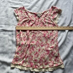 Women’s Banana Republic Pink Rose Pattern Top Sz S, Sustainable Wool/Tencel Mix